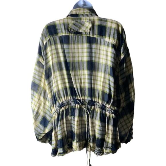 We The Free People Plaid Released Trim Raw Hem Shirt Women Size Large Button Up - Picture 5 of 12